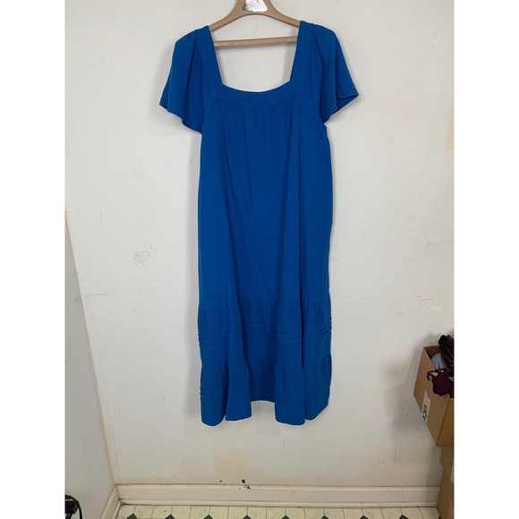 Sonoma Goods For Life Dresses & Skirts - Sonoma Goods For Life Blue Cotton Gauze Tiered Midi Dress XXL Square Neck